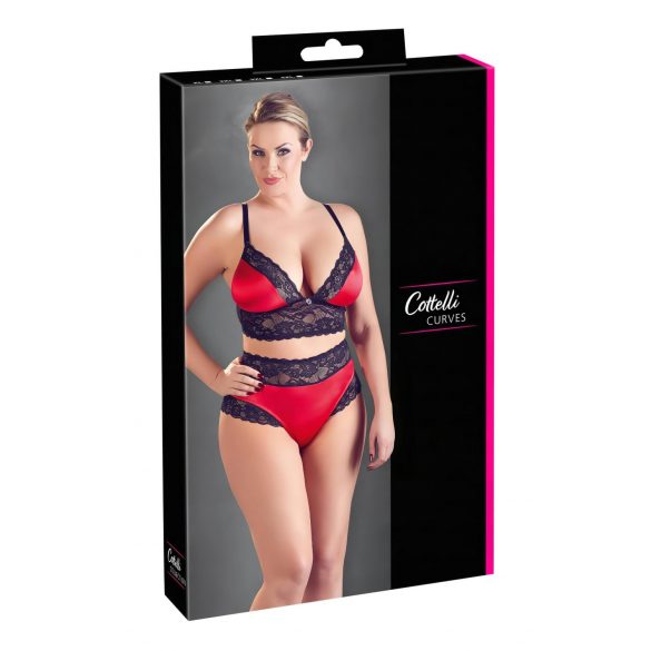 Cottelli Plus Size - čipkasti-satenski grudnjak set (crno-crveno)