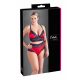 Cottelli Plus Size - komplet grudnjaka od čipke i satena (crno-crveni) 