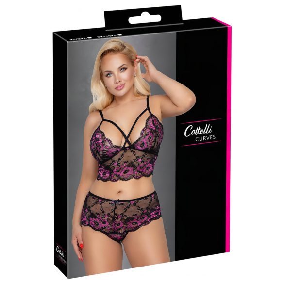 Cottelli Plus Size - cvjetni komplet grudnjaka (crno-ljubičasti) 