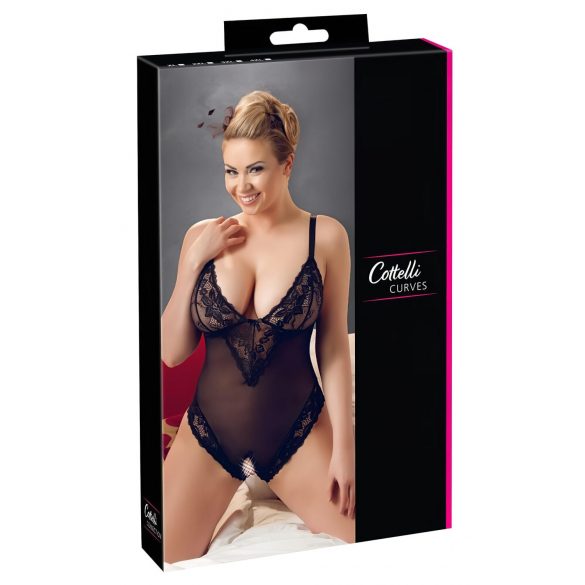 Cottelli Plus Size - čipkasti body (crni) - XXL