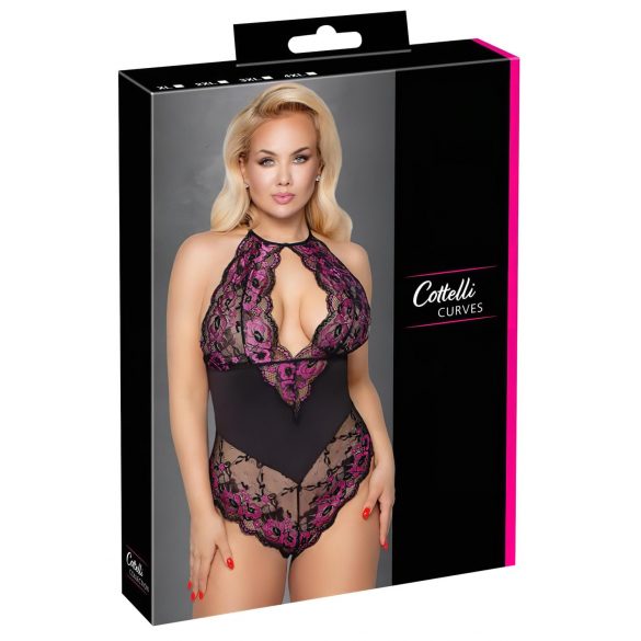 Cottelli Plus Size - cvjetni bodi (crno-ljubičasto)