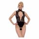 Abierta Fina - Lace, Open Bodysuit with Rhinestones (Black) - M