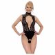 Abierta Fina - Lace, Open Bodysuit with Rhinestones (Black) - M