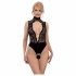 Abierta Fina - Lace, Open Bodysuit with Rhinestones (Black) - M