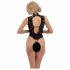 Abierta Fina - Lace, Open Bodysuit with Rhinestones (Black) - M