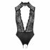 Abierta Fina - Lace, Open Bodysuit with Rhinestones (Black) - M