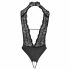 Abierta Fina - Lace, Open Bodysuit with Rhinestones (Black) - M