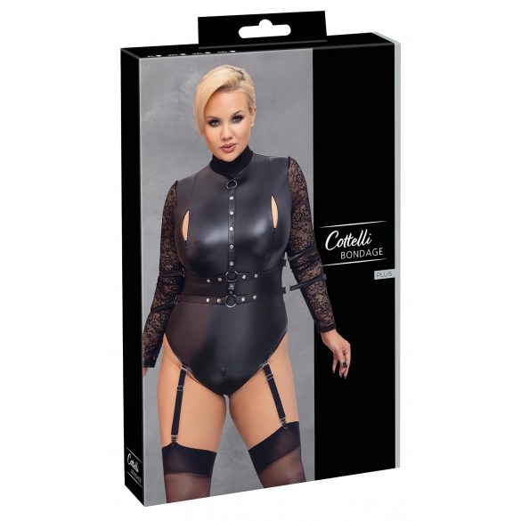 Cottelli Bondage Plus Size - bodi s čipkastim rukavima (crni) 