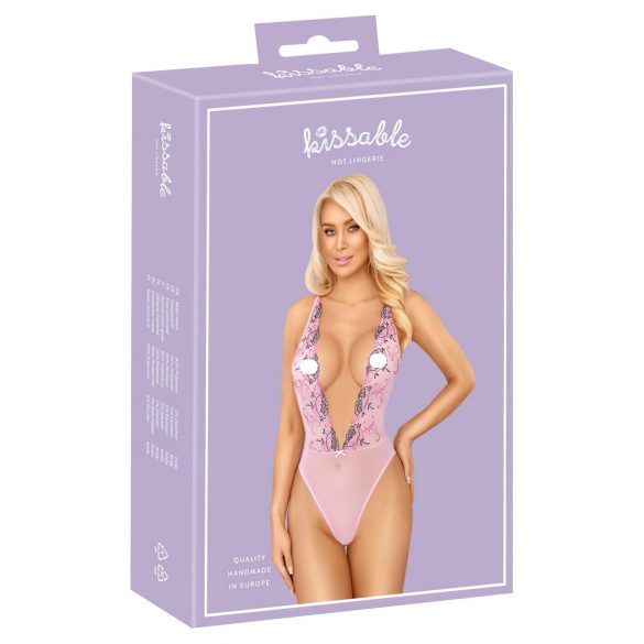 Kissable - body s ružičastim vezom (ružičasti) - L/XL