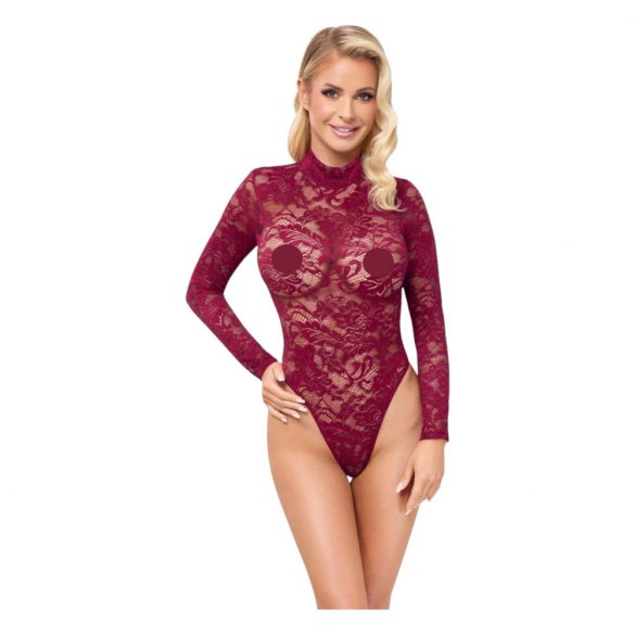 Cottelli - prozirno čipkasto body (bordo) - M