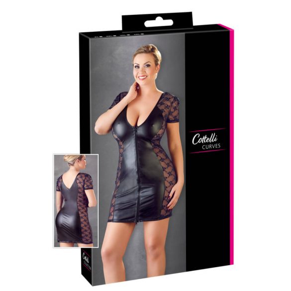 Cottelli Plus Size - mašna, haljina od čipke (crna) - 2XL