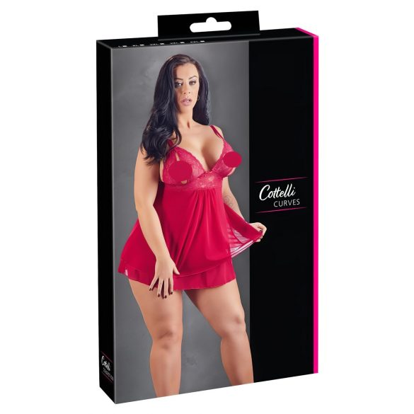 Cottelli Plus Size - čipkasta, labava babydoll (crvena) 