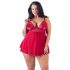 Cottelli Plus Size - čipkasta, labava babydoll (crvena) 