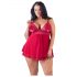 Cottelli Plus Size - čipkasta, lepršava babydoll (crvena)