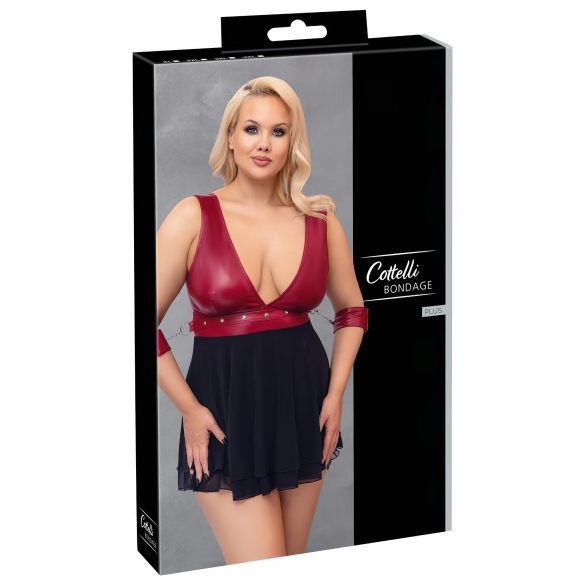 Cottelli Bondage Plus Size - duboki babydoll (crveno-crni) 