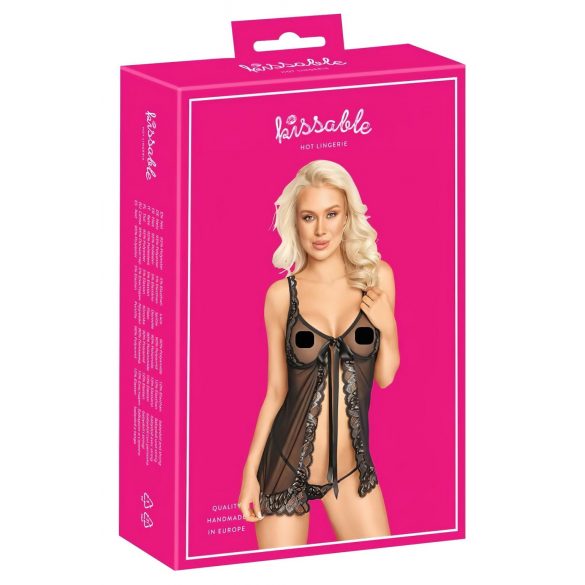 Kissable - babydoll otvorena traka (crna)  - L/XL