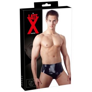 LATEX - muško donje rublje s unutarnjim stožastim analnim dildom (crno) - XL