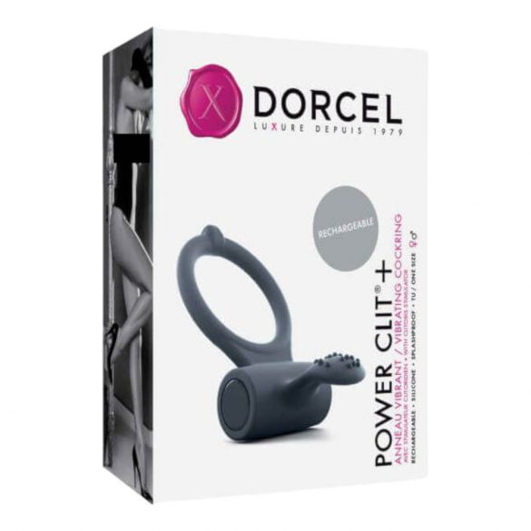 Dorcel Power Clit Plus - punjivi, vibrirajući prsten za penis (crni) 