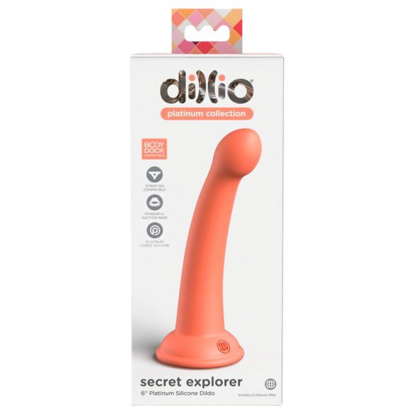 Dillio Secret Explorer - dildó s vakuumskim postoljem (17 cm) - narančasta