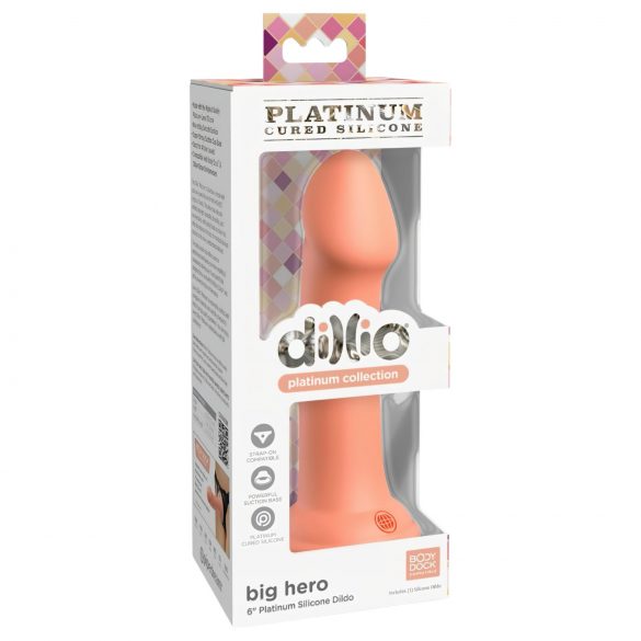 Dillio Veliki Heroj - silikonski dildo s vakuumskim postoljem (17 cm) - narančasti