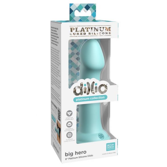 Dillio Big Hero - silikonski dildo s ljepljivim potplatom (17cm) - tirkiz 