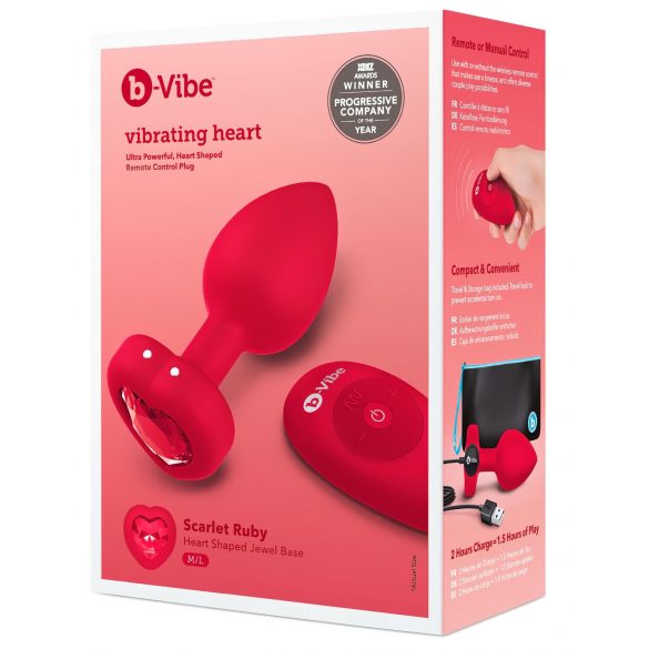 b-vibe heart - punjivi, radijski analni vibrator (crveni)