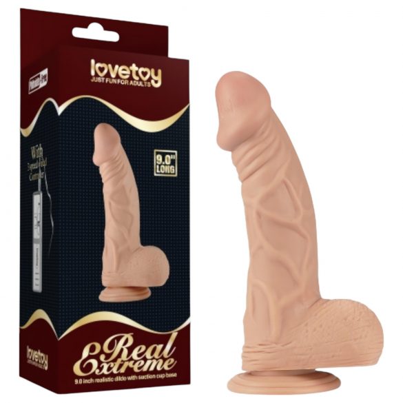 Lovetoy Real Extreme - Dildo s vakuumskim postoljem i testisima - 23cm (naturalan)