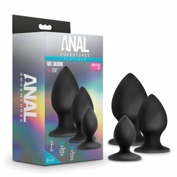 Anal Adventures Platinum Stout - analni čep set - 3 komada (crna)