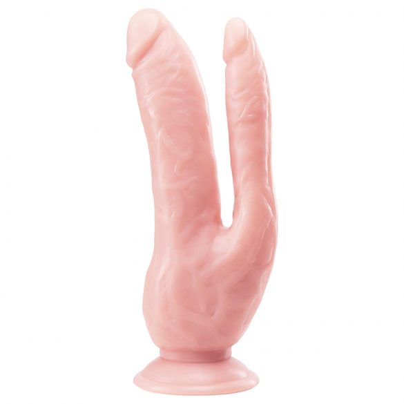 Dr. Skin 8 - dvostruki dildo s vakuumskim postoljem (prirodna boja)