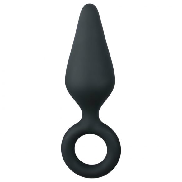 Easytoys šiljasti čep - analni dildo s prstenom za držanje - srednji (crni)