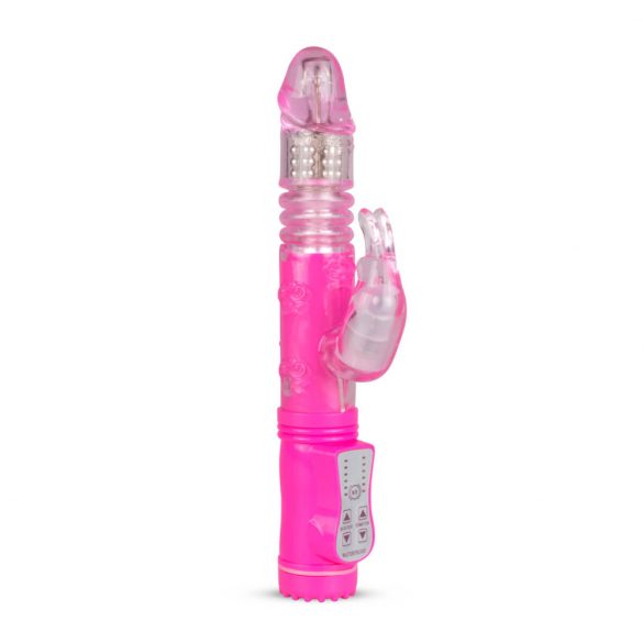 Easytoys - vibrator s rotirajućim kuglicama, potiskivač, poluga za klitor (roza) 