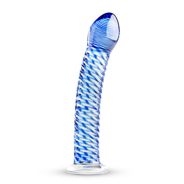 Gildo Glass br. 5 - spiralni stakleni dildo (prozirno-plavi) 