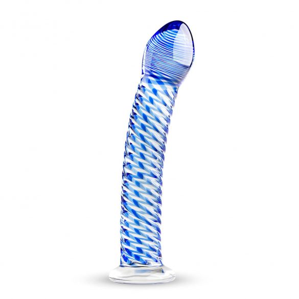 Gildo Glass br. 5 - spiralni stakleni dildo (prozirno-plavi) 