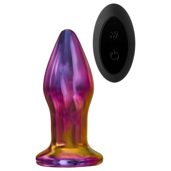 Glamour Glass - konusni, bežični, stakleni analni vibrator (šareni)