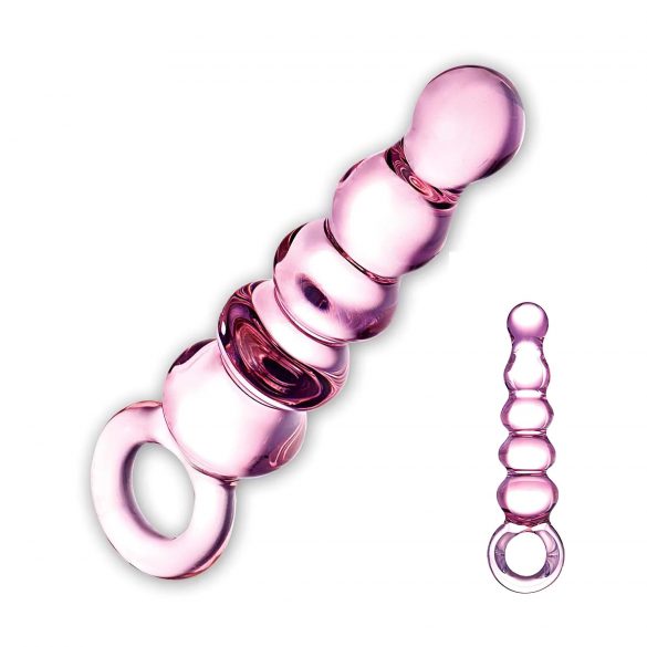 GLAS - stakleni analni dildo s bisernom niti (roza) 