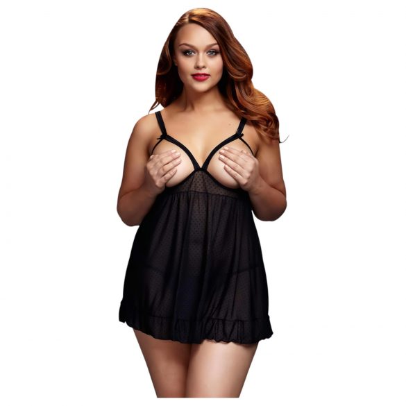 BACI Plus Size - otvorena, točkasta babydoll - crna (XL-XXL) 