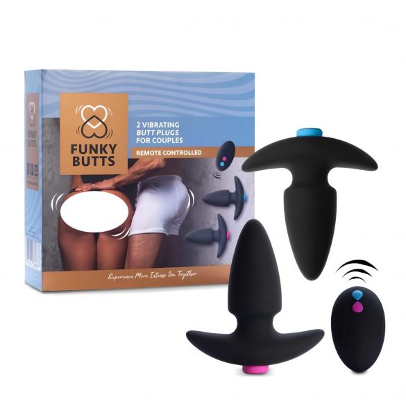 FEELZTOYS Funkybutts - bežični, radio analni vibrator set - (crni) - 