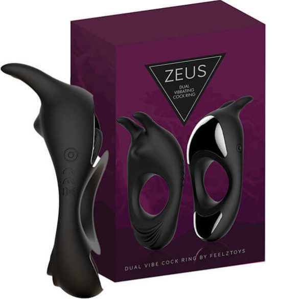 FEELZTOYS Zeus - punjivi, vibrirajući prsten za penis (crni)